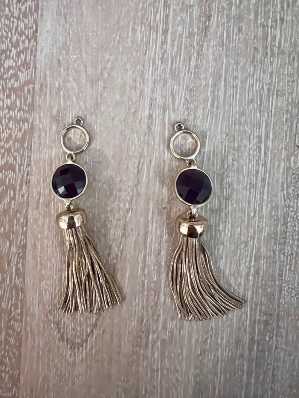 Boho Gold Tassle Dangle Statement Earrings with Purple Glass Pendant